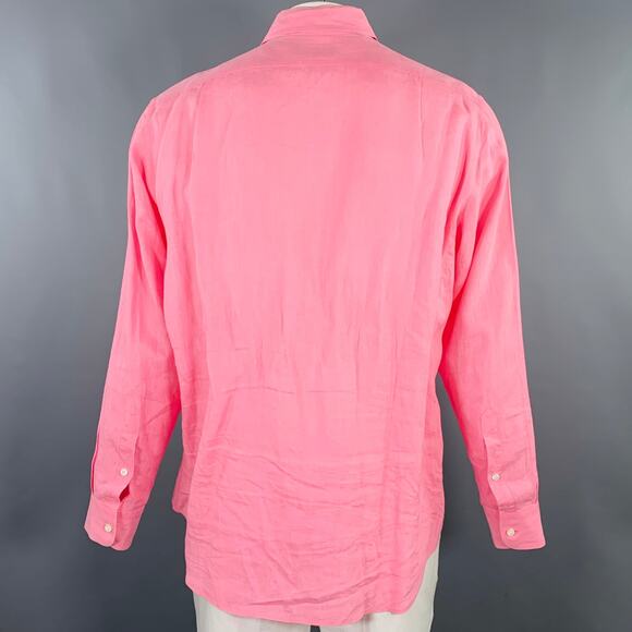 RALPH LAUREN Size L Pink Linen One pocket Long Sleeve Shirt - Picture 3 of 7